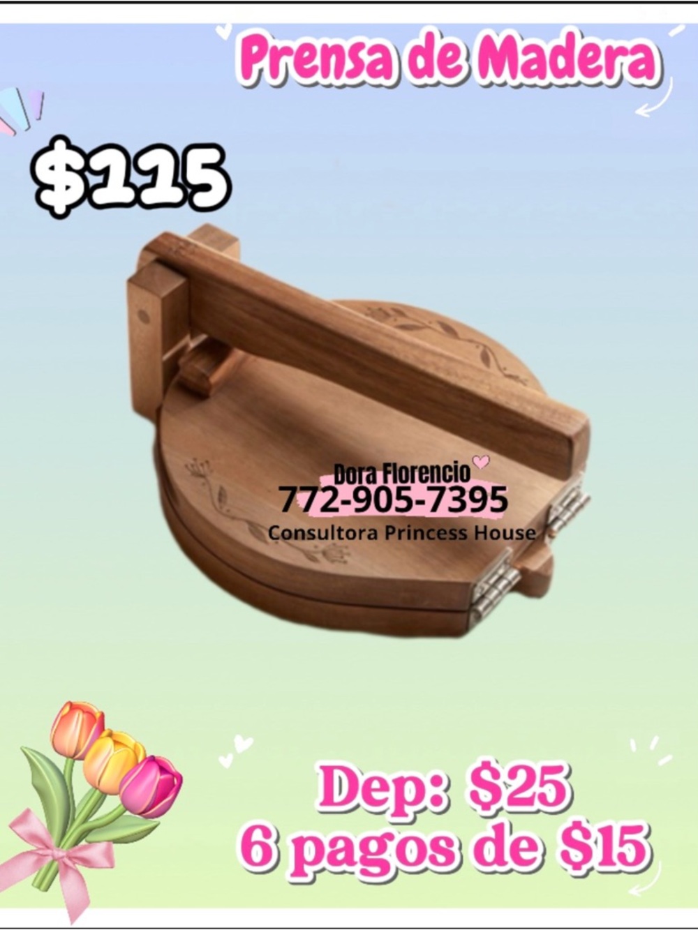 Princess House Wooden Tortilla Press in Brown